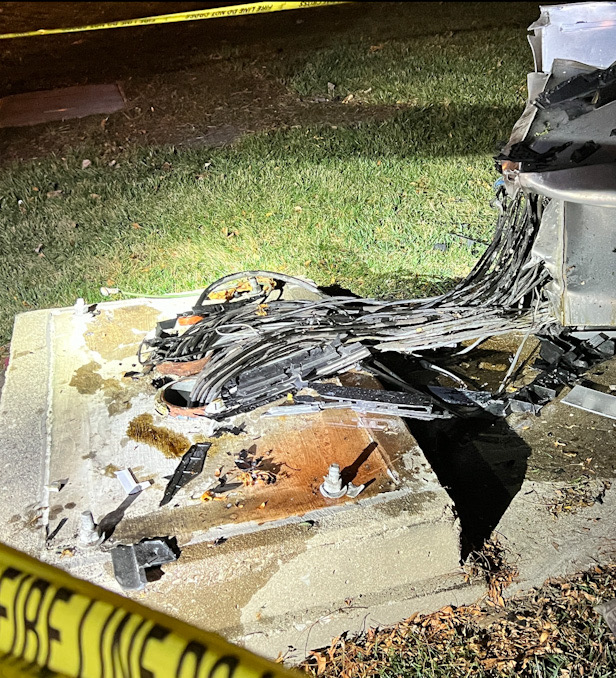 Crossover SUV crash into a traffic signal box at the northwest corner of Euclid Avenue and Wilke Road on Monday, November 14, 2022.