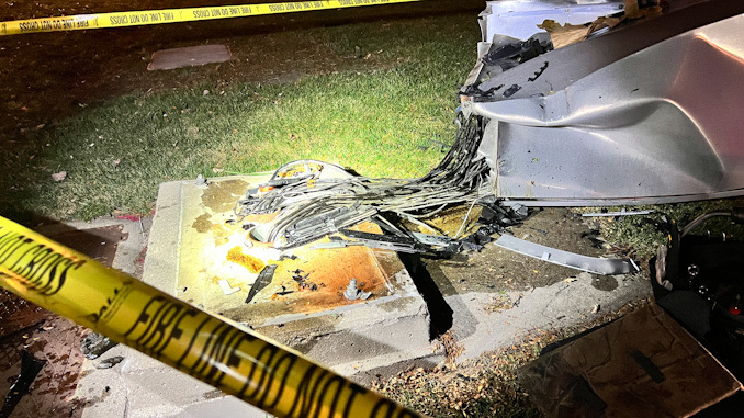 Crossover SUV crash into a traffic signal box at the northwest corner of Euclid Avenue and Wilke Road on Monday, November 14, 2022.