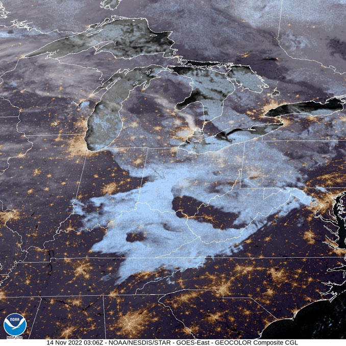 Sunday, November 13, 2022 at 9:06 p.m. clouds clearing and dissipating to the east (SOURCE: CIRA/NOAA)