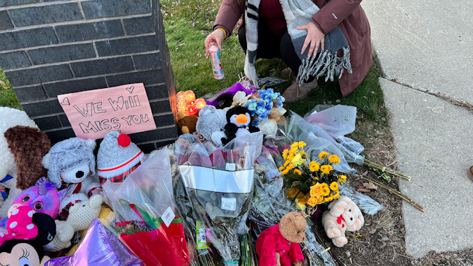 Roadside memorial for Vivian Kisliak, age 6; Vera Kisliak, age 36; and Amilia Kisliak, age 4