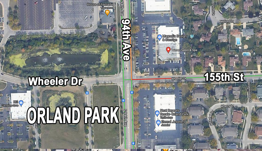 94th Avenue and 155th Street Orland Park (Imagery ©2022 CNES / Airbus, Maxar Technologies, U.S. Geological Survey, USDA/FPAC/GEO, Map data ©2022)