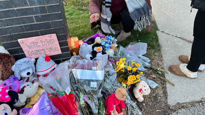 Roadside memorial for Vivian Kisliak, age 6; Vera Kisliak, age 36; and Amilia Kisliak, age 4