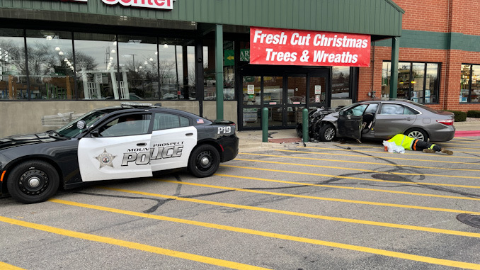 Crash scene at Menards, 740 East Rand Road, Mount Prospect, Friday, December 2, 2022