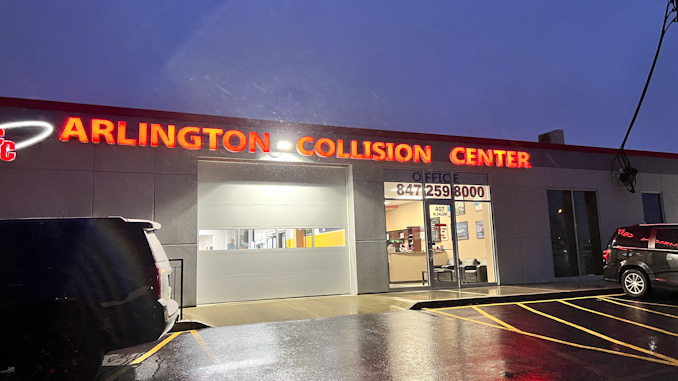 Scene of a burglary and auto thefts at Arlington Collision at 407 North Salem Avenue in Arlington Heights
