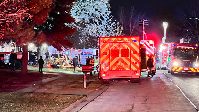 Technical Rescue teams at the scene of a below-grade collapse emergency on Aspen Drive in Buffalo Grove on Monday, December 12, 2022.