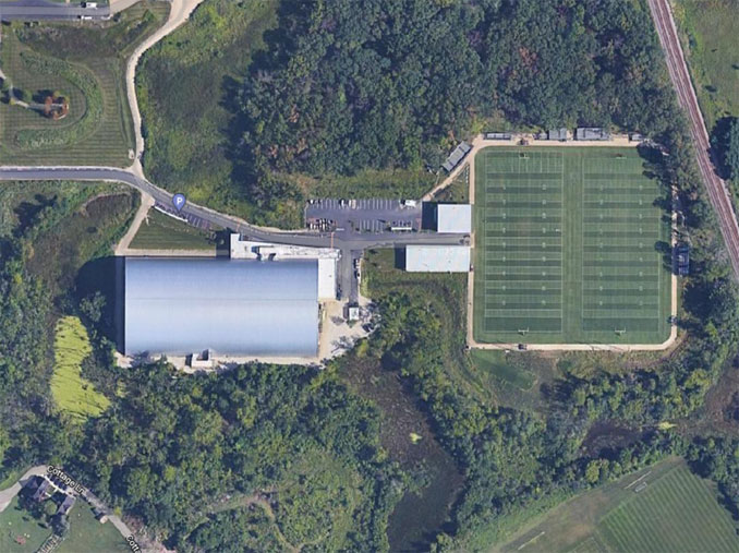Walter Payton Center at the Halas Hall campus in Lake Forest (Imagery ©2022 Maxar Technologies, U.S. Geological Survey, USDA/FPAC/GEO, Map data ©2022)