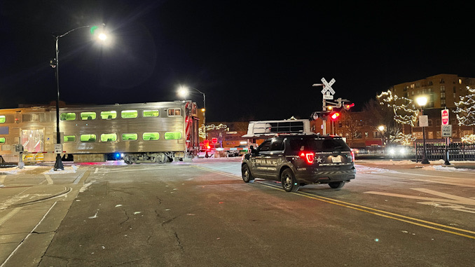 Metra Train #663 stopped across Dunton Avenue after striking a pedestrian about 11:28 p.m. Thursday, January 26, 2023