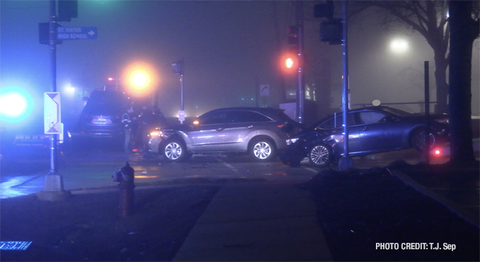 Crash scene at the intersection of Rand Road and Dryden Avenue on Tuesday, January 3, 2023 about 9:25 p.m. (PHOTO CREDIT: T.J. Sep)