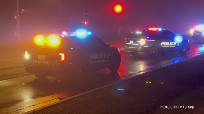 Arlington Heights police on scene at the intersection of Rand Road and Dryden Avenue on Tuesday, January 3, 2023 about 9:25 p.m. (PHOTO CREDIT: T.J. Sep)