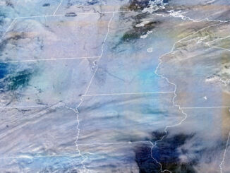 GOES16 GEOCOLOR over midwest on January 21, 2023 at 12:51 p.m. , colorized for state border emphasis and cloud height emphasis (NWS/NOAA)