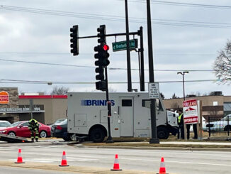 Brink's truck crash with another vehicle at Meacham Road and Biesterfield Road in Elk Grove Village, Wednesday, January 18, 2023