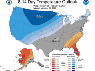 Outlook 8-14 days for temperature, January 28 to February 3, 2023 (National Weather Service Climate Prediction Center)