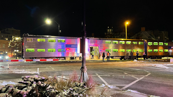 Metra Train #663 stopped across Dunton Avenue after striking a pedestrian about 11:28 p.m. Thursday, January 26, 2023