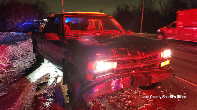 Damaged pickup truck hit Lake County Sheriff's Office SUV January 29, 2023 (SOURCE: Lake County Sheriff's Office)