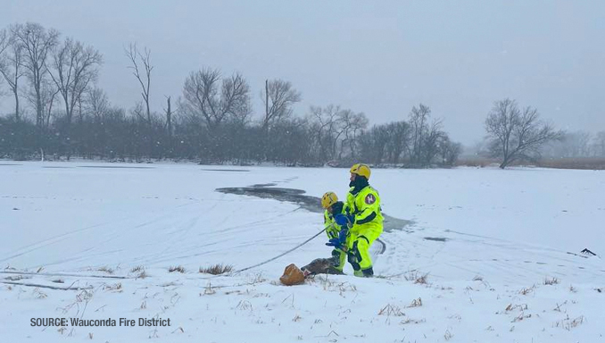 Deer rescued by Wauconda Fire District on Saturday, January 28, 2023 (SOURCE: Wauconda Fire District)