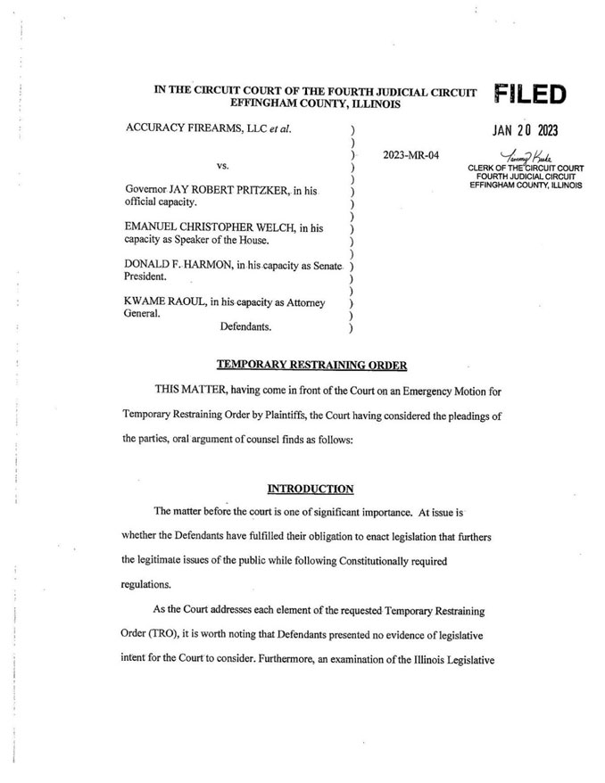 Egginham TRO filed January 20, 2023 (SOURCE: Circuit Court of the Fourth Judicial Circuit Effingham County)