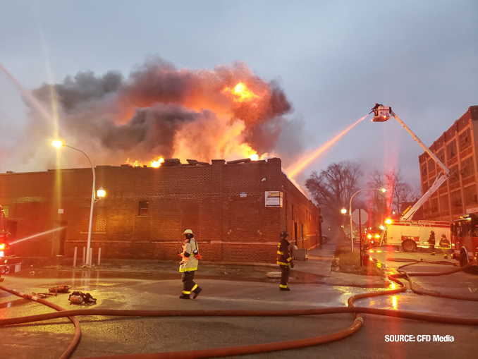 Aerial stream gong early on Fulton Street in Chicago (SOURCE: CFD Media)