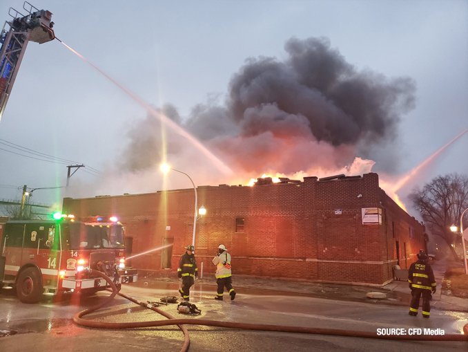 Aerial stream gong early on Fulton Street in Chicago (SOURCE: CFD Media)