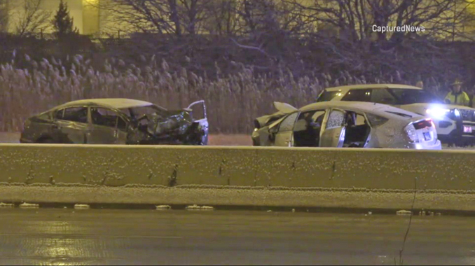 Fatal wrong-way driver crash in the northbound lanes of I-290 after a wrong-way traveled southbound in the northbound lanes of Route 53 (PHOTO CREDIT: CapturedNews)