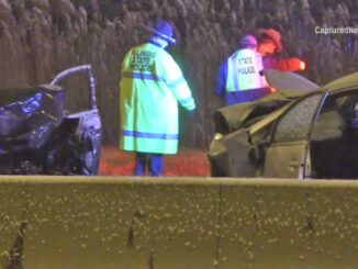Illinois State Police troopers investigating a fatal wrong-way driver crash in the northbound lanes of I-290 after a wrong-way traveled southbound in the northbound lanes of Route 53 (PHOTO CREDIT: CapturedNews)