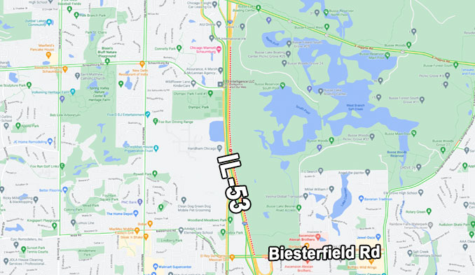 I-290/IL-53 wrong-way crash just south of Biesterfield Road on Sunday, January 22, 2023 about 2:02 a.m. (Map data ©2023 Google)