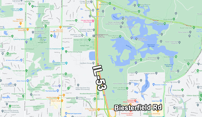 I-290/IL-53 wrong-way crash just south of Biesterfield Road on Sunday, January 22, 2023 about 2:02 a.m. (Map data ©2023 Google)