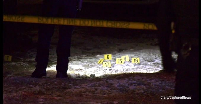 Police investigation with evidence markers in Waukegan after two people were shot Monday night January 23, 2023 (SOURCE: Craig/CapturedNews)