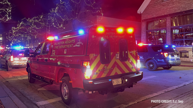 Arlington Heights Fire Department Battalion 1 supervising the scene on Vail Avenue between Campbell Street and Davis Street/Eastman Street in Arlington Heights Sunday night January 15, 2023 (PHOTO CREDIT: T.J. Sep)