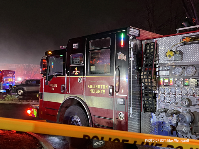 Fire scene at extra alarm apartment fire near Noel Street and Margail Avenue in Des Plaines (PHOTO CREDIT: Max Weingardt)