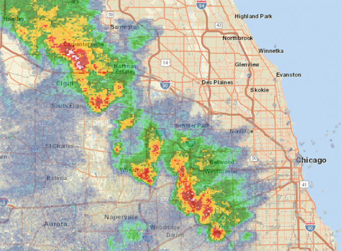 Strong thunderstorms moving northeast at 2:19 p.m. Tuesday, January 3, 2023 (SOURCE: NWS Chicago)