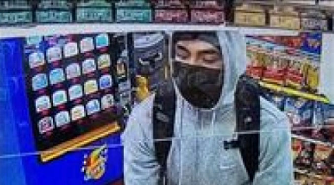 Armed robber on security camera during Beach Park gas station armed robbery on Monday, February 20, 2023 (SOURCE: Lake County Sheriff's Office)