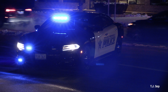 Mount Prospect police at two-vehicle crash at River Road and Euclid Avenue Friday, February 17, 2023 (PHOTO CREDIT: T.J. Sep).