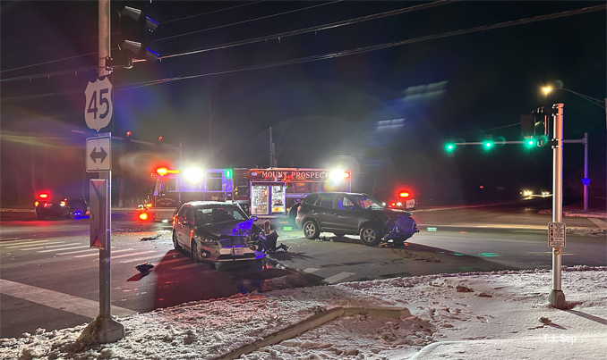 Two-vehicle crash at River Road and Euclid Avenue Friday, February 17, 2023 (PHOTO CREDIT: T.J. Sep).