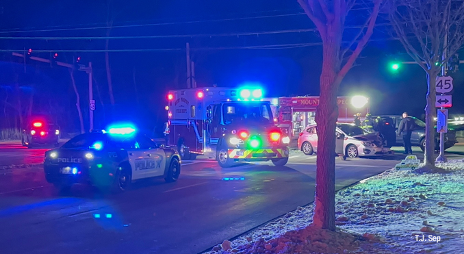 Two-vehicle crash at River Road and Euclid Avenue Friday, February 17, 2023 (PHOTO CREDIT: T.J. Sep)