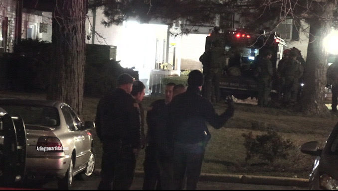 Bearcat positioned next to the apartment building where the barricaded male resident was located at an apartment on Tonne Drive on Tuesday, March 14, 2023.