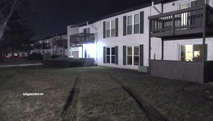 Tire marks from a Bearcat armored vehicle that was positioned just south of the apartment building where the barricaded resident was located