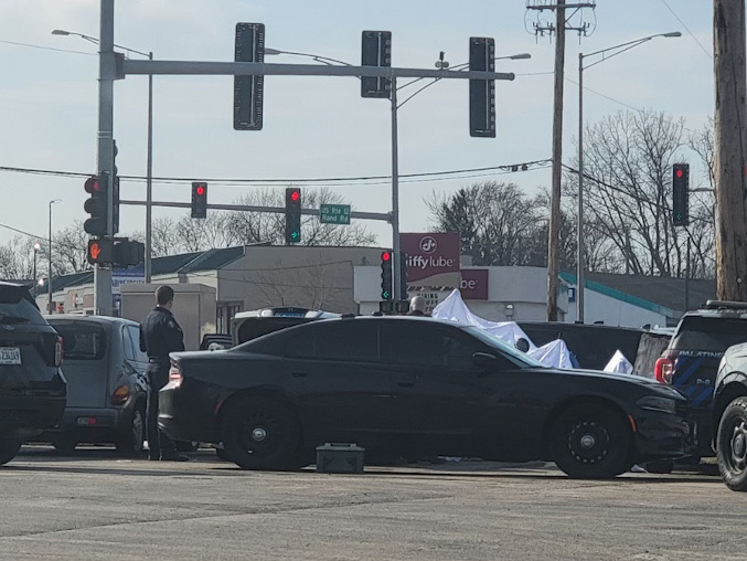 Palatine police investigated the scene where a homeless person was found dead in a silver Lincoln Town Car Thursday afternoon, March 23, 2023.