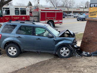 One-vehicle crash into a brick sign at Arlington Heights Road and Magnolia Street in Arlington Heights on Saturday, March 18, 2023