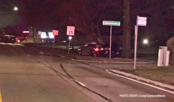 Vehicle crash wreckage off the road at Lewis Avenue and Bonnie Brook Lane in Waukegan (Craig/CapturedNews)
