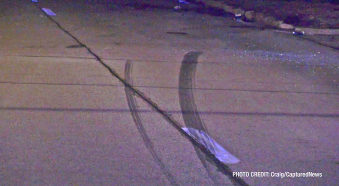 Tire skid marks after a vehicle crash at Lewis Avenue and Bonnie Brook Lane in Waukegan (Craig/CapturedNews)