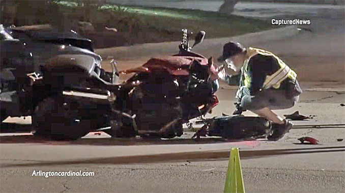 Motorcycle crash investigation at an actual motorcycle crash scene in Buffalo Grove