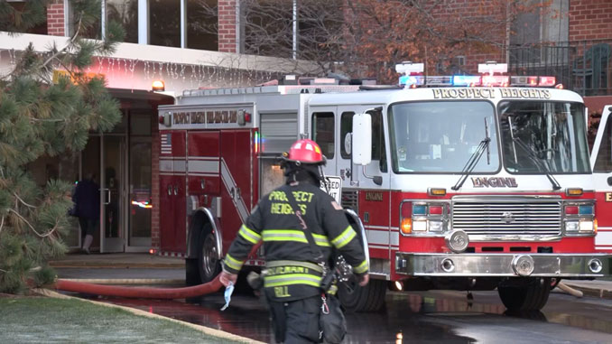 Prospect Heights fire engine at a fatal condominium unit fire in Prospect Heights.
