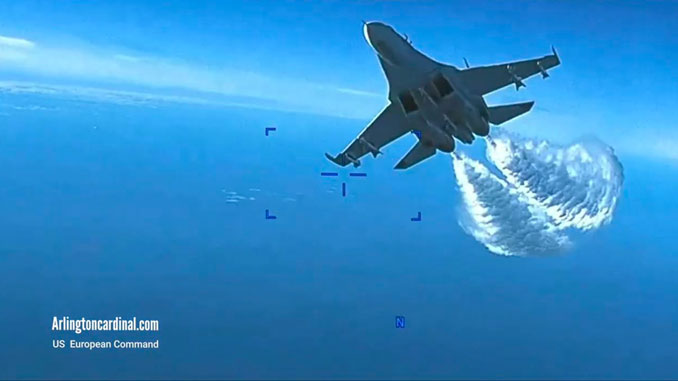 USAF MQ-9 Video of Russian Su-27 Black Sea Intercept March 14 2023  (SOURCE: US Air Force declassified video frame)