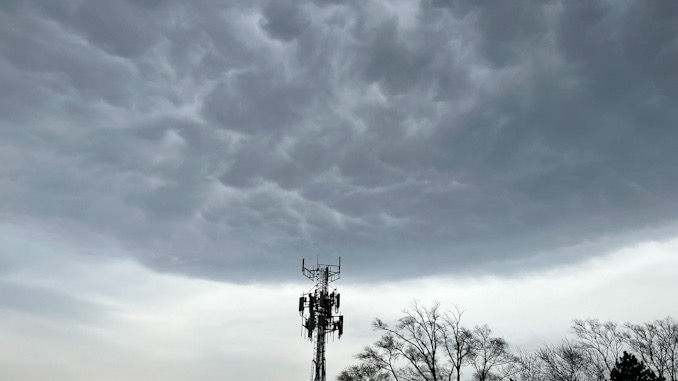 Turbulent clouds over the Target store at Rand Road and Thomas Street in Arlington Heights ahead of a thunderstorm with lightning, moderate winds, and quick heavy rain on Thursday evening, April 20, 2023.