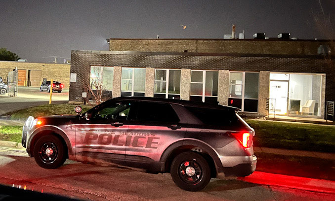 Rolling Meadows police officers at the scene of a commercial burglary after an offender fled police in the block of 900 Carnegie Street in Rolling Meadows early Monday, April 10, 2023