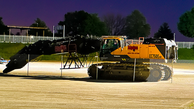 Demolition heavy equipment staged near the Arlington Park grandstand early morning hours Saturday, May 27, 2023