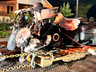 Motorcycle after a fatal crash at Devon Avenue and Ridge Avenue Thursday evening, May 18, 2023