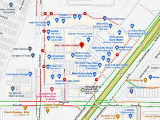 Allen Premium Outlets Mall Shooting "Live traffic" map at 6:05 p.m. Saturday, May 6, 2023 in Allen, Texas (Map data ©2023 Google)