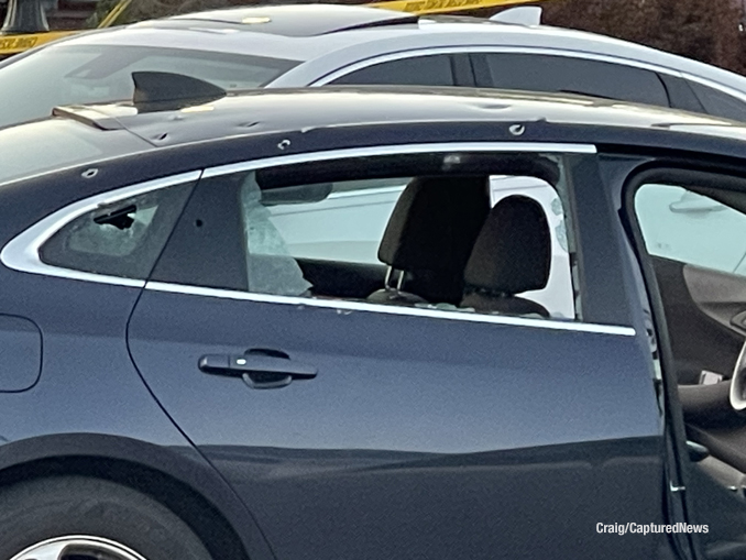 Vehicle hit apparently by at least eight bullets on Cypress Avenue in North Chicago on Saturday evening, May 20, 2023 (Craig/CapturedNews)