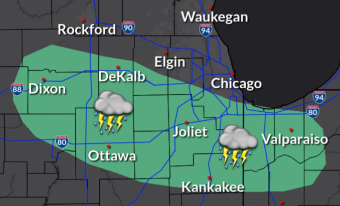 Area most likely to include thunderstorms with damaging winds, hail, and flash flooding threats (SOURCE: NWS Chicago)